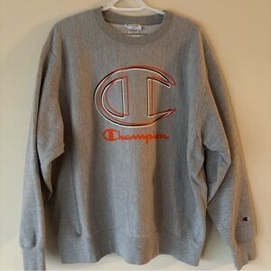 Champion Gray Crewneck Sweater with Orange Logo